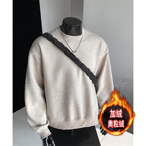 加绒奥粒绒重磅无帽绳500克水洗扎染圆领卫衣外套男 RH5309JR-P51图片