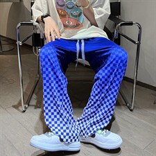 B2212023夏装情侣男女款渐变色棋盘格冰丝裤拖地长裤LK22025-P50，男装休闲裤，电商B221