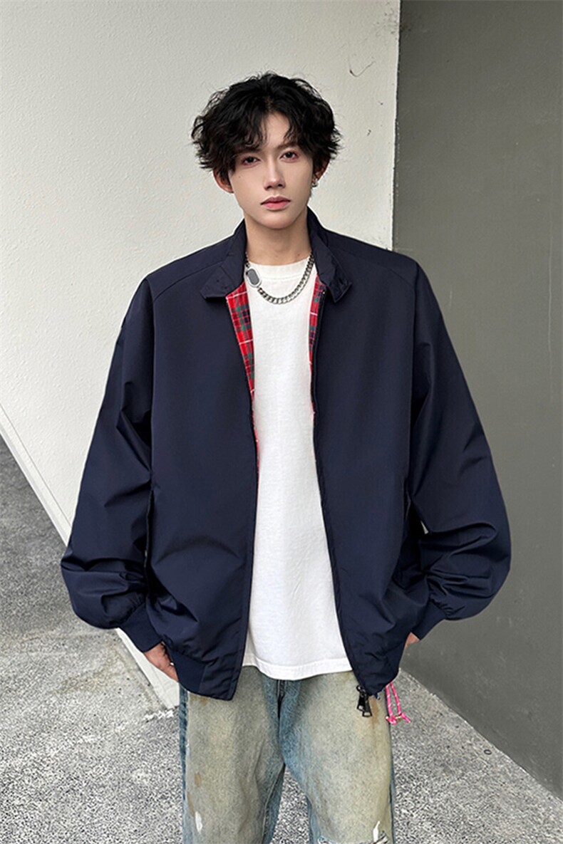 8XL-M美式复古棒球服外套男特大码潮牌双拉链立领夹克衫JK005P85,男装夹克,电商B312