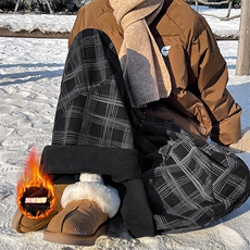 雪景冬季加绒加厚弯刀裤子男潮牌宽松格子纹休闲裤-A2246JR50，男装卫衣，电商B241