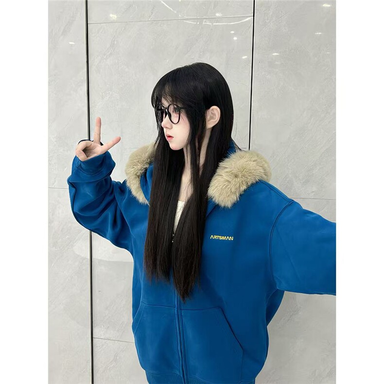 5706-P66现货加绒#毛领可拆卸+刺绣拉链宽松外套,女装短外套,星座617A-2