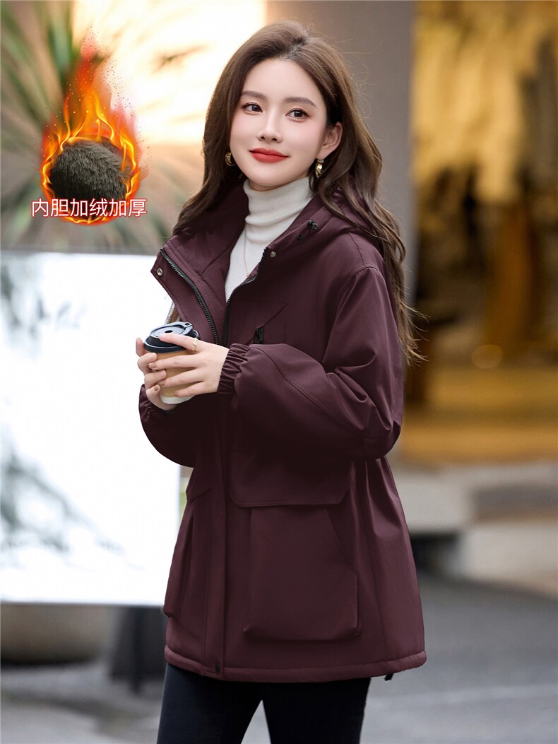 现货2025年冬季连帽加绒加厚女派克服冲锋衣,女装派克服,木橙西子
