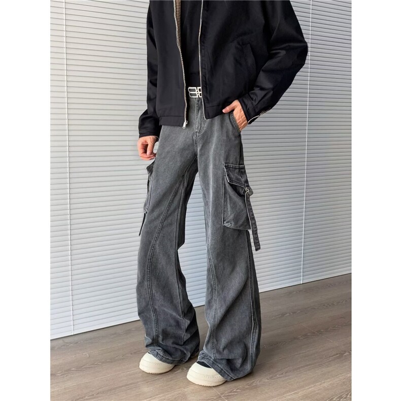 美式高街vibe绑带设计感工装牛仔裤男做旧长裤NZ810-P62,男装牛仔裤,星座308B-2