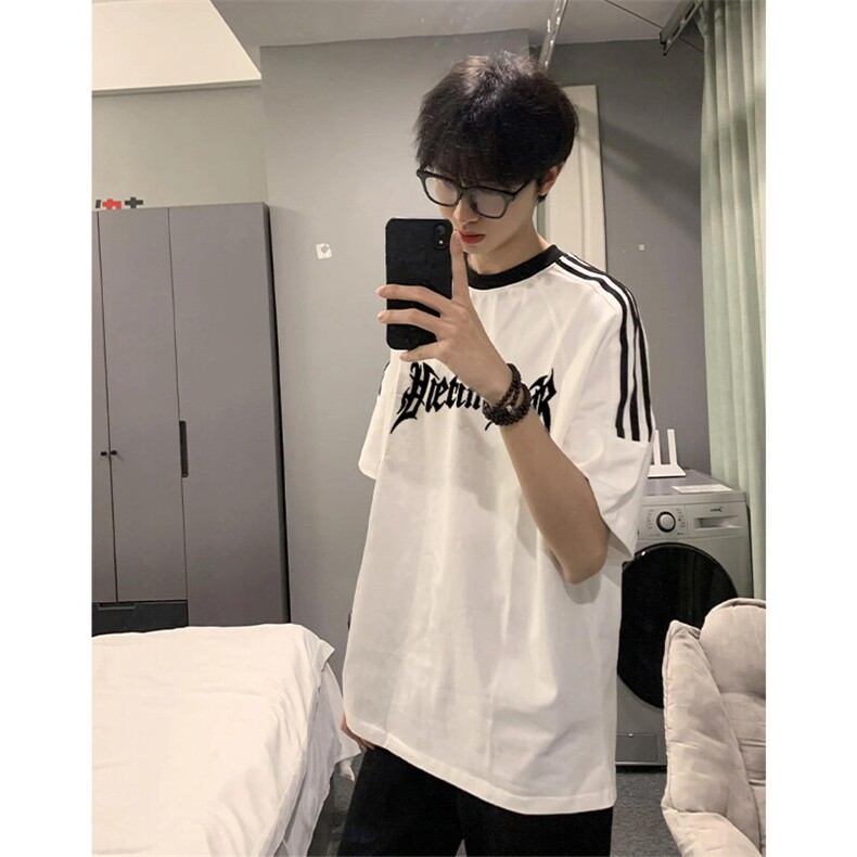 夏季美式高街重磅纯棉三条杠织带撞色男女短袖T恤ZD634-特P30,男装T恤,电商A486-1