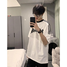 夏季美式高街重磅纯棉三条杠织带撞色男女短袖T恤ZD634-特P30，男装T恤，电商A486-1
