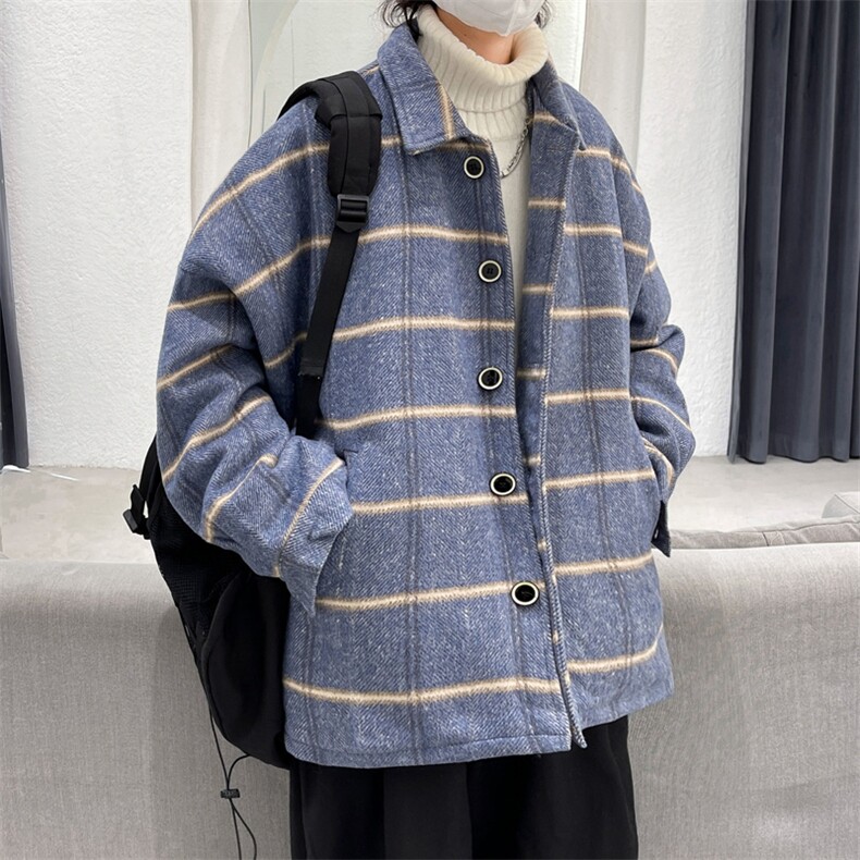 现货呢子外男宽松格子休闲潮流秋季长袖风衣呢料上衣毛呢A509P95,男装风衣,电商A351