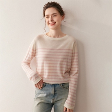 2025百搭羊毛精仿扬子纱半条纹针织衫，女装针织衫/毛衣，朵沐纯羊绒