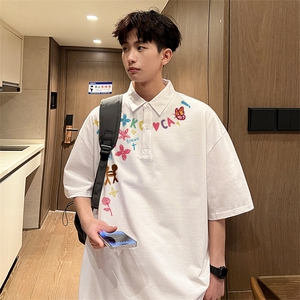 可设48小时支持抖音得物来样二开 网眼透气翻领t恤美式短袖POLO衫图片