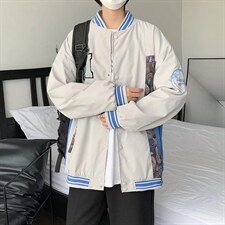 港风宽松棒球服男刺绣拼接夹克青少年立领长袖HY06P60图片