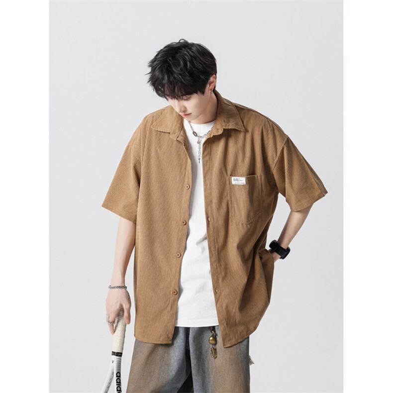 A408-C5739灯芯绒短袖衬衫P55-X79面料成分：聚酯纤维,男装衬衫,电商A408