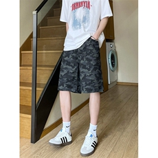 夏季复古迷彩工装宽松阔腿直筒五分休闲短裤男K5916-特P35控59，男装牛仔裤，星座205