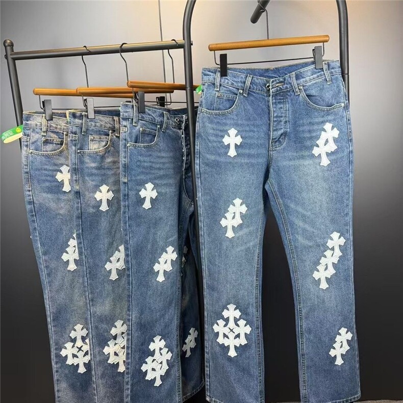 1506/QLH1300/P59美式CH克罗十字架刺绣贴皮轻奢牛仔裤，男装牛仔裤，星座1506