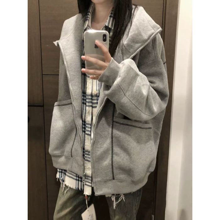 5404-P58原版分割/拉链/后包领休闲外套卫衣薄款/加绒，女装卫衣/绒衫，星座617A-2