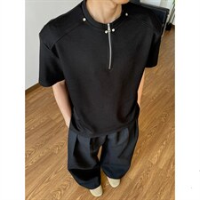 太空棉重磅短袖男女夏季美式半拉链t恤大码cleanfit半袖LT244-P38，男装T恤，星座1008