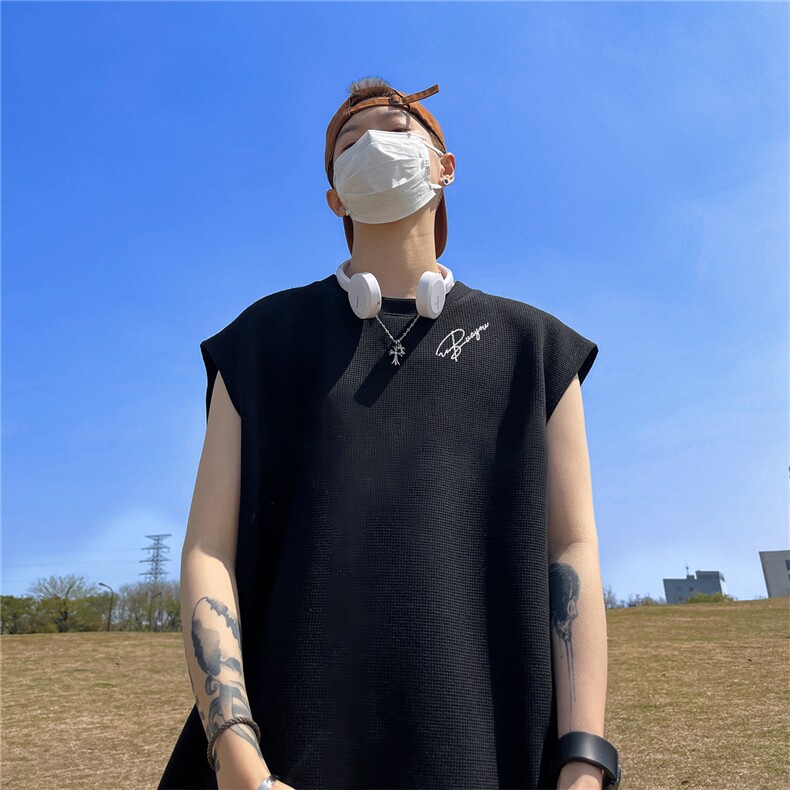 华夫格背心直播高品质重磅220克手写英文印花HB7161-P25控38,男装背心/马甲,星座508（原C305）