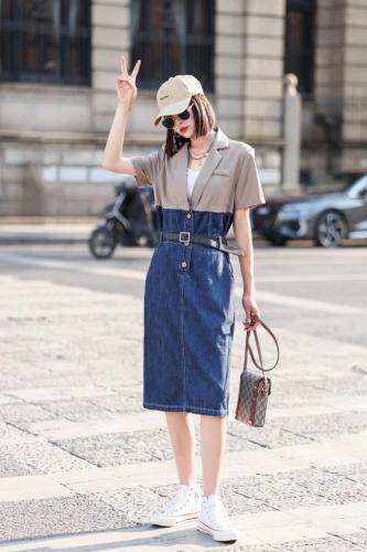 现货牛仔连衣裙，女装连衣裙，春语雨桐