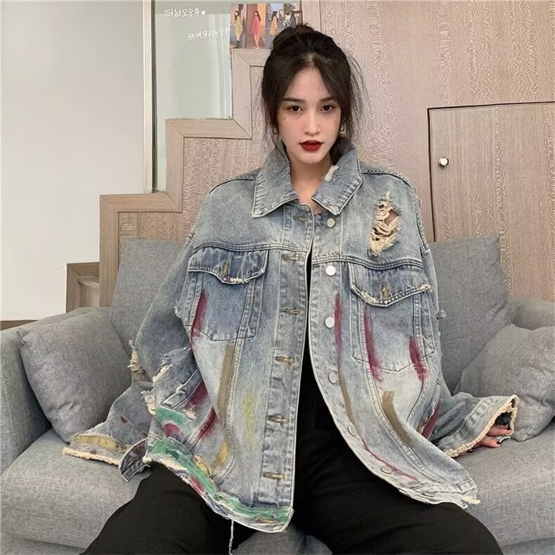 JK8864-P59美式复古水洗小众扎染破洞牛仔外套,男装工装外套,电商B323A