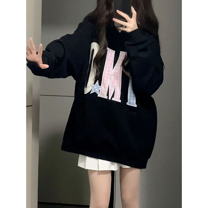 5342-P50原版做工#贴布刺绣休闲宽松卫衣薄款/加绒,女装卫衣/绒衫,星座617A-2
