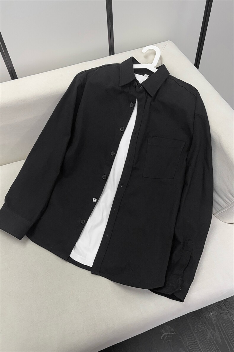 B221美式ins高街纯色百搭纯棉长袖衬衫外套SY2558-特P32控58,男装衬衫,电商B221