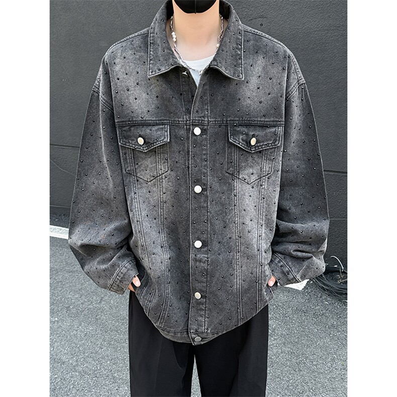 得物品质秋款男牛仔裤铆钉铺满宽松休闲外套JAK2557P100,男装工装外套,星座1013-1