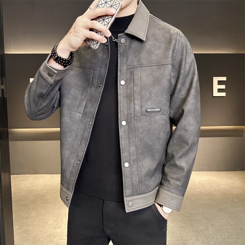 秋季新款翻领皮衣夹克男潮流休闲外套帅气机车服上衣P6788-155,男装夹克,电商A237