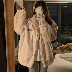 A053-P100 2025冬季新款羊羔毛外套仿兔毛加厚毛绒棉服棉衣图片