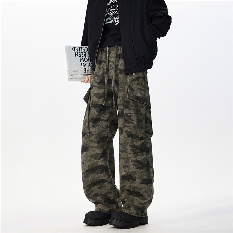 美式复古迷彩工装阔腿裤2025秋季新款酷飒风宽松直筒裤子，男装工装外套，星座1504（原917）