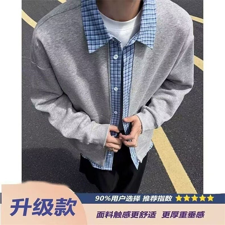 CS59-P45美式重磅灰色空气层棒球服外套男春季简约宽松百搭开衫,女装短外套,电商B323A