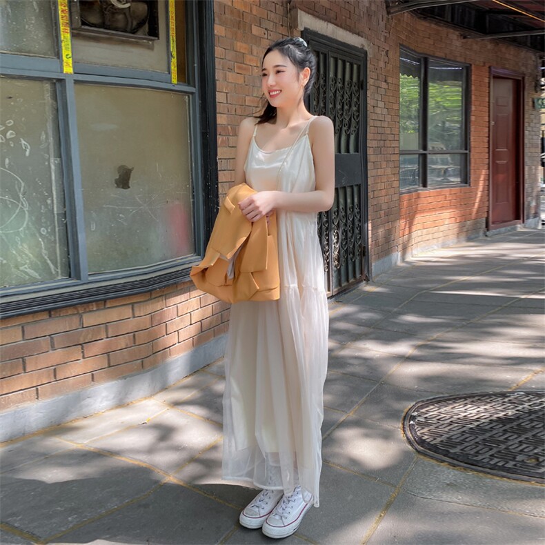 现货2021夏装新款休闲吊带裙166-QZ06肉色,女装连衣裙,茜茜公主