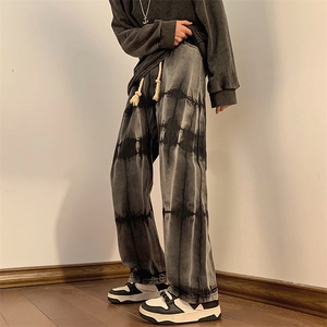 牛仔裤男春季新款扎染直筒高腰宽松阔腿裤长裤N09201-P40图片