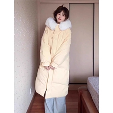 韩系穿搭甜美中长款毛领连帽棉服棉袄女新款冬季宽松保暖夹棉外套，男装棉衣，星座506A