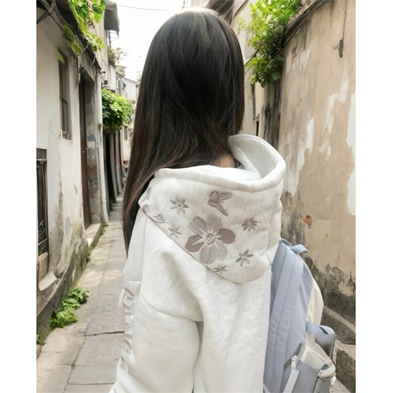 高街重磅字母花卉刺绣连帽卫衣男女情侣小众高级外套 WT31图片