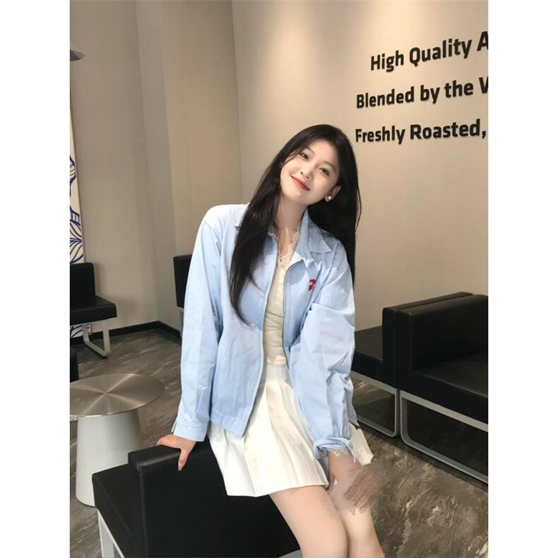 休闲百搭翻领衬衫夹克潮牌潮流秋季美式复古拉链情侣外套,男装衬衫,四季星座505