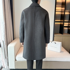 2025秋冬抖音老钱风男士宽松毛呢大衣翻领中长款风衣MY75-180图片