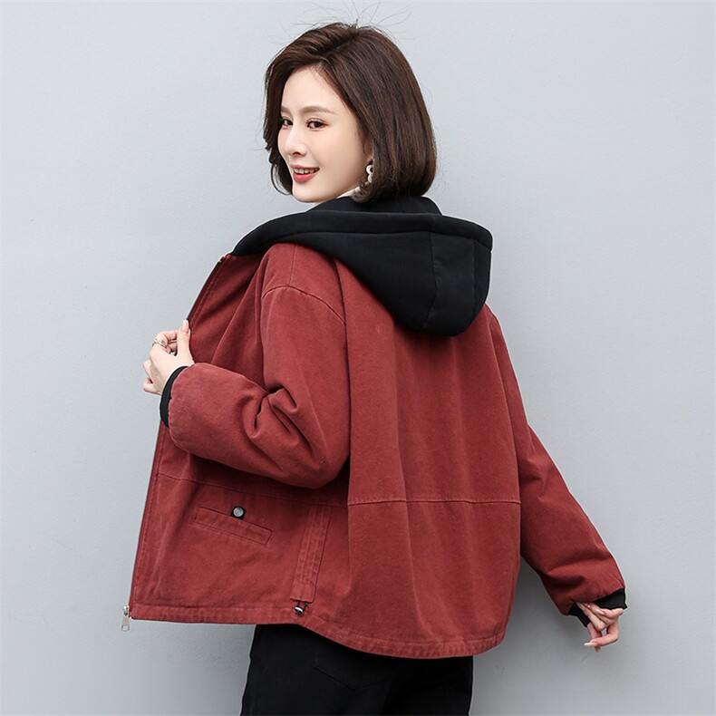 时尚拼接连帽抽绳加绒外套保暖显瘦女装棉服,女装棉衣/棉服,叶笙衣