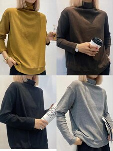 宽松条绒中高领打底衫图片
