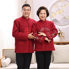 秋冬新款中老年女装福字刺绣保暖防风立领毛呢上衣，女装中老年女装，亚东羊绒制品