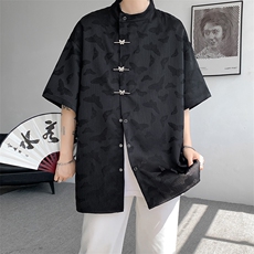 8XL-M特大码新中式衬衫男复古风垂感短袖衬衫外套CS512P48，男装衬衫，电商D206-1