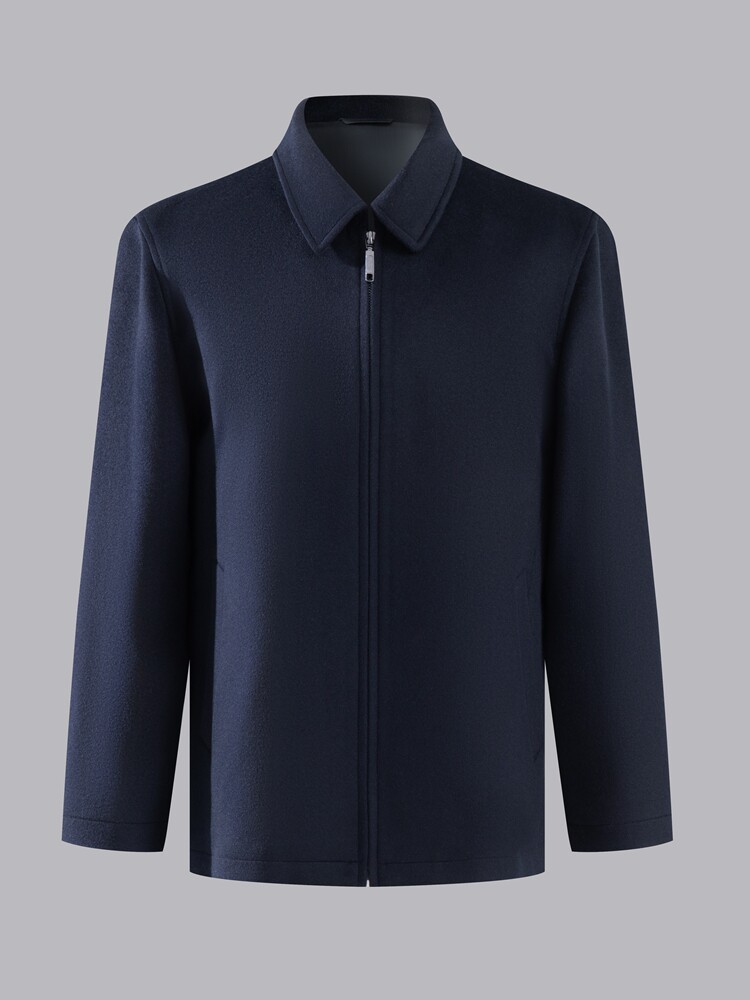 2025秋冬百搭时尚简约半高圆领男士大衣，男装羊绒大衣，黛娇羊绒