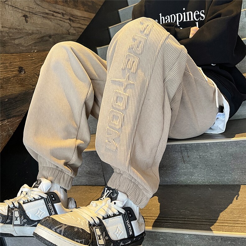 凹凸印花灯芯绒冬季裤子男加绒休闲长裤男生束脚运动裤K629-P55，男装休闲裤，电商A020