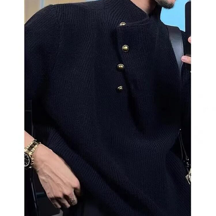 新中式高领毛衣男秋冬季慵懒高级感cleanfit纽扣设计感针织衫外套,男装针织衫/毛衣,星座715-7
