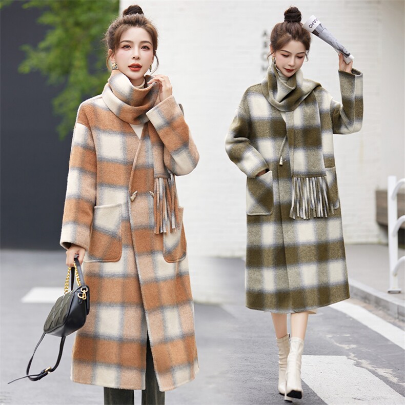 现货手工缝制双面羊毛大衣冬装新款女装时尚韩版休闲外套送围巾,女装双面呢大衣,辉煌依升
