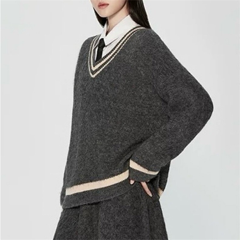 时尚百搭V领宽松羊毛衫显瘦舒适女装毛衣,女装羊毛衫,泰沅羊绒
