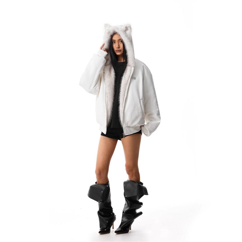 网图座山雕秋冬季连帽猫耳朵棉衣男女情侣装棉服外套潮流特P99,男装棉衣,电商C306-1