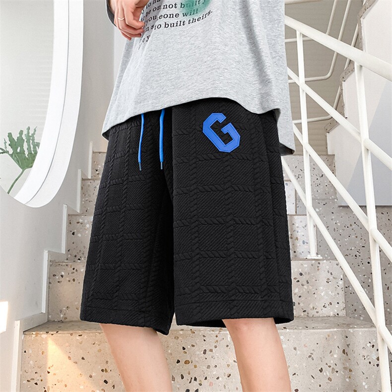 K3609-P38夏季宽松立体格子粗纹透气潮流情侣男女休闲百搭短裤,男装牛仔裤,电商A009A（原A058A）