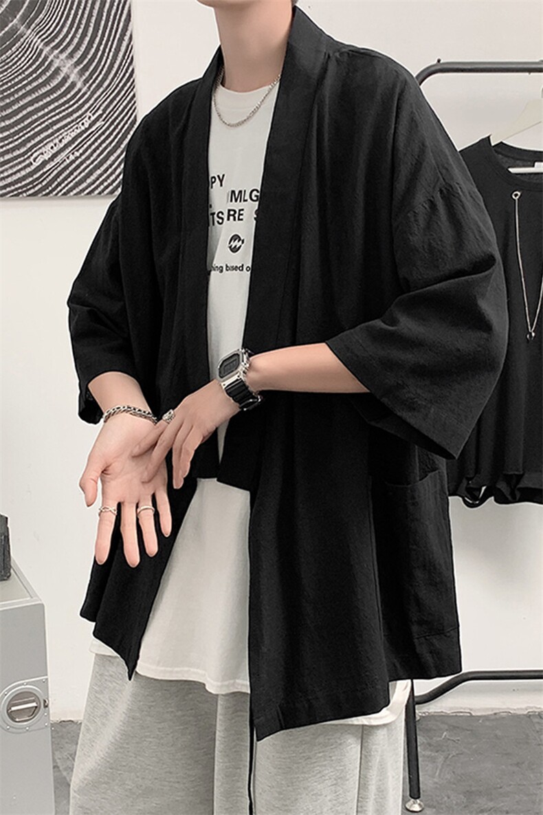 七分袖衬衫汉服开衫道袍日式开衫外套风宽松上衣,男装衬衫,星座302B-2