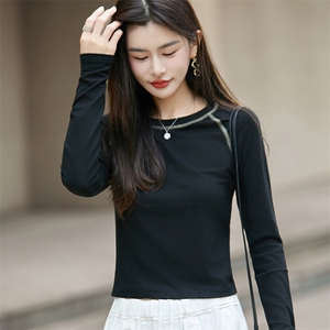 2025秋冬百搭时尚简约圆领紧身显瘦长袖打底衫上衣图片