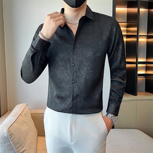 黑 社会小伙店主风男士秋冬暗花长袖衬衫301A-1/CS510/P55图片