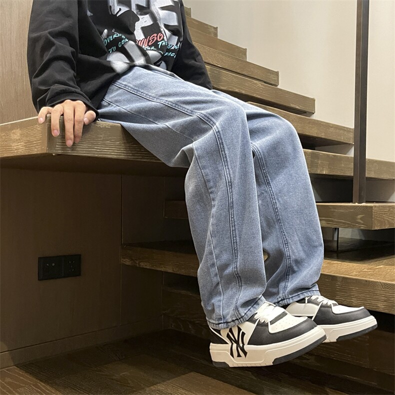 秋港风秋款男牛仔裤拼接款渐变色直筒宽松长裤NK846P45,男装牛仔裤,星座1013-1