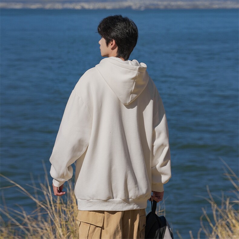 HQ1243-TP45春季男宽松户外重磅300克大码纯色可二开连帽卫衣,男装卫衣,电商A102-1